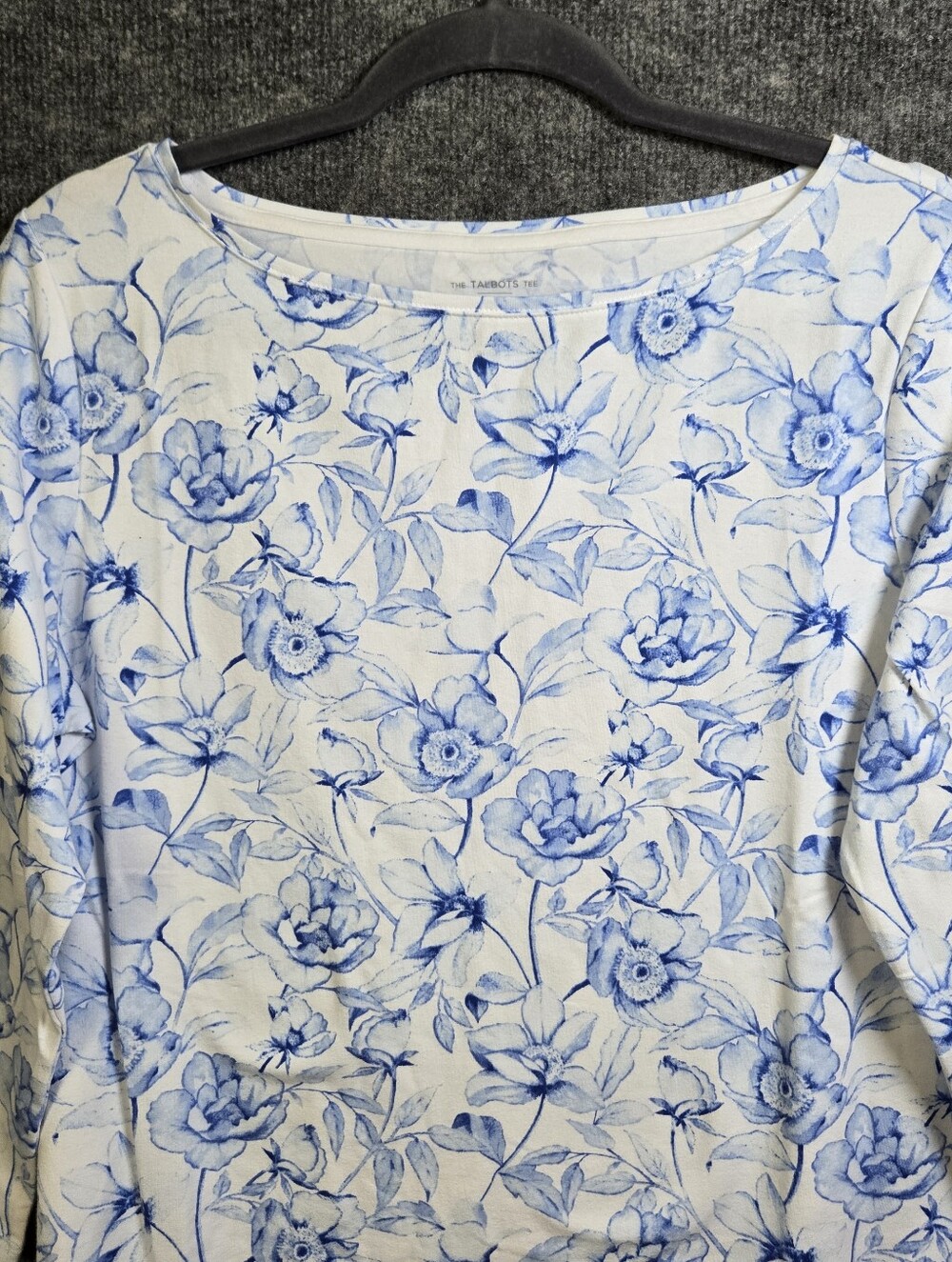 Talbots T Shirt Womens L China Blue Floral Cotton Long Sleeve New - Picture 2 of 11
